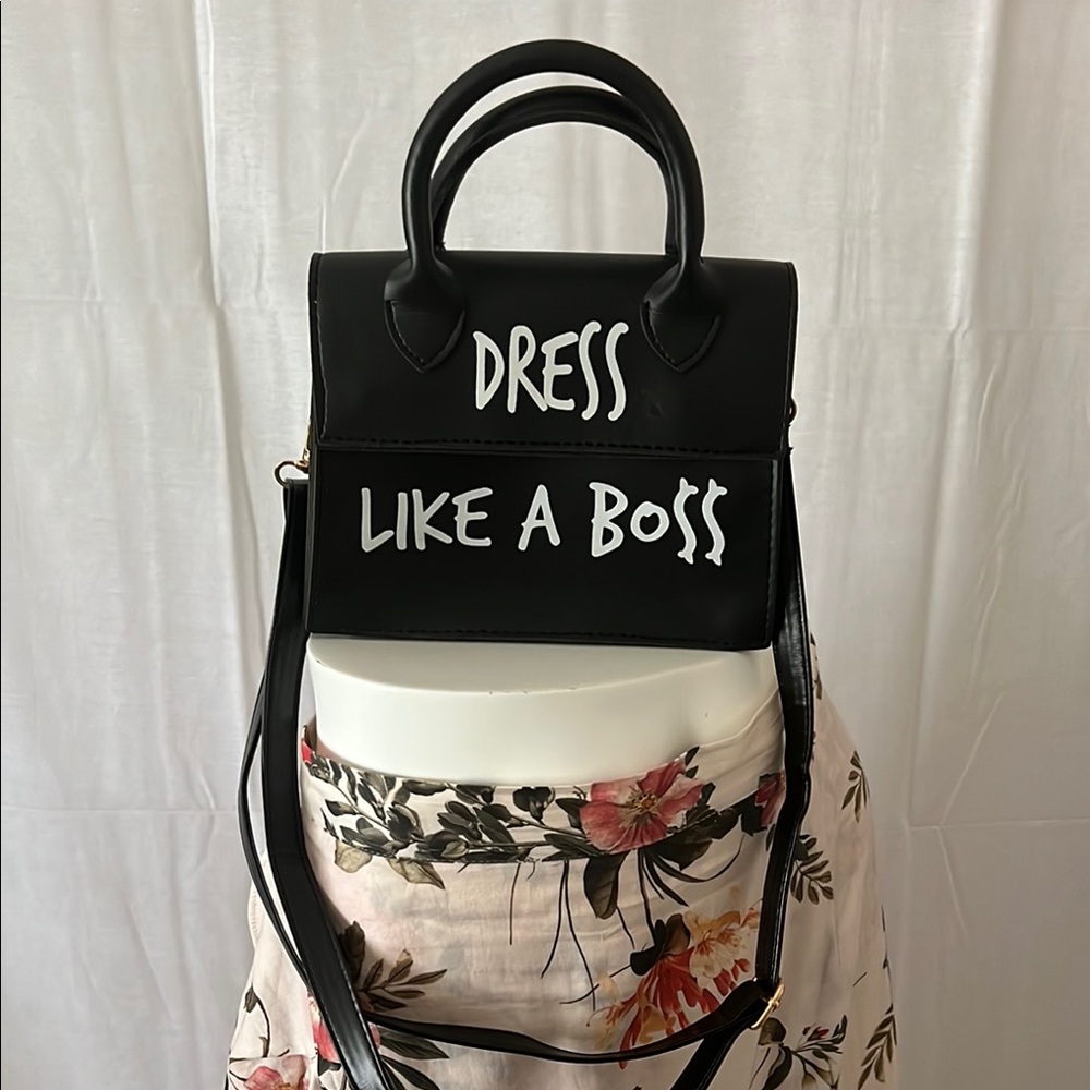 Black Statement Handbag With Bold Text - image 1